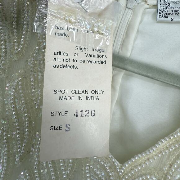 Lawrence Kazar Silk Beaded Sheath Dress Vintage size Small Ivory Short Sleeve - Picture 15 of 16
